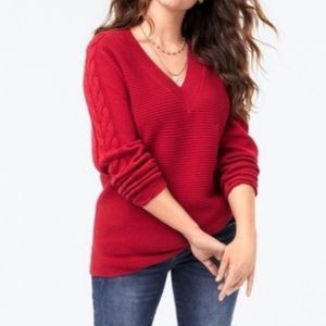 CAbi standout sweater firebrick red v neck cotton small